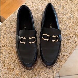 Anne Klein Black Loafers with Gold Accents